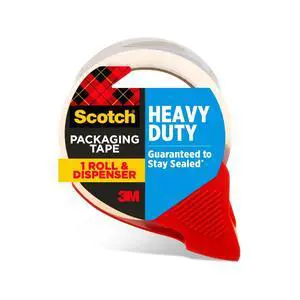 Scotch Heavy Duty Shipping Packing Tape, Clear, Shipping and Packaging Supplies, 1.88 in. x 38.2 yd., 1 Tape Roll with Dispenser Scotch Heavy Duty Shipping Packing Tape, Clear, Shipping and Packaging Supplies, 1.88 in. x 38.2 yd., 1 Tape Roll with Dispenser