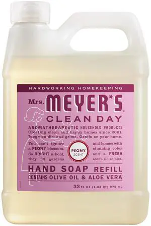 MRS. MEYER'S CLEAN DAY Liquid Hand Soap Refill, Cruelty Free and Biodegradable Hand Wash Made with Essential Oils, Peony Scent, 33 oz MRS. MEYER'S CLEAN DAY Liquid Hand Soap Refill, Cruelty Free and Biodegradable Hand Wash Made with Essential Oils, Peony Scent, 33 oz
