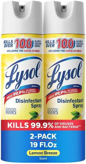 Lysol Disinfectant Spray, Household Cleaning Supplies, Disinfecting Multi-Purpose Room Spray, Antibacterial Sanitizer, Deodorizer, Kills Hantavirus, Lemon Breeze, 19 Fl Oz (Pack of 2) Lysol Disinfectant Spray, Household Cleaning Supplies, Disinfecting Multi-Purpose Room Spray, Antibacterial Sanitizer, Deodorizer, Kills Hantavirus, Lemon Breeze, 19 Fl Oz (Pack of 2)