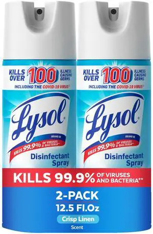 Disinfectant Spray, Household Cleaning Supplies, Disinfecting Multi-Purpose Room Spray, Antibacterial Sanitizer, Deodorizer, Kills Hantavirus, Crisp Linen, 12.5 Fl Oz (Pack of 2) Disinfectant Spray, Household Cleaning Supplies, Disinfecting Multi-Purpose Room Spray, Antibacterial Sanitizer, Deodorizer, Kills Hantavirus, Crisp Linen, 12.5 Fl Oz (Pack of 2)
