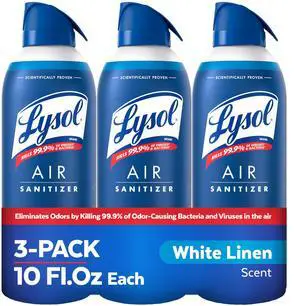 Lysol Air Sanitizer Spray with Bacterial Odor Eliminator for Home & Office, Sanitizing Air Spray, Air Freshener Alternative, White Linen Scent, 10 oz (Pack of 3) Lysol Air Sanitizer Spray with Bacterial Odor Eliminator for Home & Office, Sanitizing Air Spray, Air Freshener Alternative, White Linen Scent, 10 oz (Pack of 3)