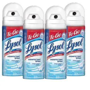 Lysol To Go Disinfectant Spray, Travel Size Sanitizing, For On-the-Go Disinfecting and Deodorizing, Crisp Linen, 1.5 Fl. Oz (Pack of 4) Lysol To Go Disinfectant Spray, Travel Size Sanitizing, For On-the-Go Disinfecting and Deodorizing, Crisp Linen, 1.5 Fl. Oz (Pack of 4)