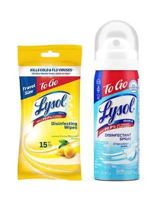 Lysol To Go Bundle - 1.5 Ounce Crisp Linen Disinfectant Spray and Lemon Lime Disinfecting Wipes Flat Pack Lysol To Go Bundle - 1.5 Ounce Crisp Linen Disinfectant Spray and Lemon Lime Disinfecting Wipes Flat Pack
