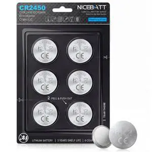 NICEBATT Cr2450 3V Lithium Battery 6 Pack, Long Lasting Power for Key Fob,Door Sensor, Security System and More 2450 Batteries NICEBATT Cr2450 3V Lithium Battery 6 Pack, Long Lasting Power for Key Fob,Door Sensor, Security System and More 2450 Batteries