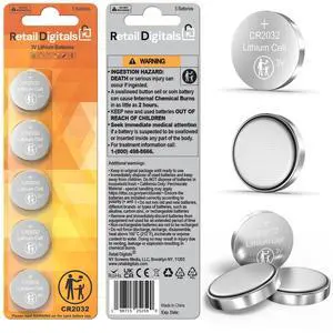 Retail Digitals CR2032 3V Premium Lithium Battery | 5-Pack | Child-Proof Package | 10 Years Warranty | 240 mAh | AirTag Compatible CR2032 3V Coin Batteries Retail Digitals CR2032 3V Premium Lithium Battery | 5-Pack | Child-Proof Package | 10 Years Warranty | 240 mAh | AirTag Compatible CR2032 3V Coin Batteries