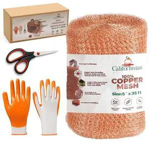 Californistan Copper Mesh Rodent Control, 5in x 36ft- Rustproof Copper Mesh Roll for Rodent, Bat & Snail - Perfect for Hole Blocking, Gardening & Sealing Water Opening - Plus Bonus Scissor & Gloves Californistan Copper Mesh Rodent Control, 5in x 36ft- Rustproof Copper Mesh Roll for Rodent, Bat & Snail - Perfect for Hole Blocking, Gardening & Sealing Water Opening - Plus Bonus Scissor & Gloves