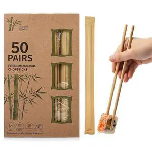 50 Pairs Bamboo Chopsticks Disposable | 9.45 Inch Chinese Style | Individually Wrapped & Separated | Chop Sticks Bulk for Party, Restaurant, Sushi 50 Pairs Bamboo Chopsticks Disposable | 9.45 Inch Chinese Style | Individually Wrapped & Separated | Chop Sticks Bulk for Party, Restaurant, Sushi