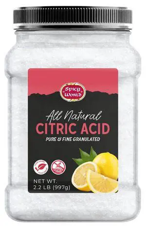 Citric Acid 2.2 LB Jar - Pure, All Natural, Food Grade, Non-GMO Citric Acid Powder for Cleaning, Bath Bombs, Preserving | Fine Granular & Premium Quality by Spicy World Citric Acid 2.2 LB Jar - Pure, All Natural, Food Grade, Non-GMO Citric Acid Powder for Cleaning, Bath Bombs, Preserving | Fine Granular & Premium Quality by Spicy World