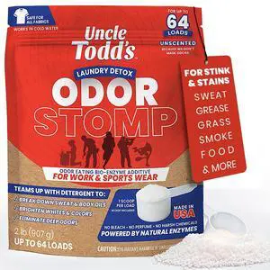 Uncle Todds Bio Enzyme Laundry Booster - 2 lb (64 Loads) Odor Stomp Laundry Sanitizer Additive - Clothes Stain Remover - Removes Sweat, Body Odor & Tough Stains - Fragrance Free, Works in Cold Water Uncle Todds Bio Enzyme Laundry Booster - 2 lb (64 Loads) Odor Stomp Laundry Sanitizer Additive - Clothes Stain Remover - Removes Sweat, Body Odor & Tough Stains - Fragrance Free, Works in Cold Water