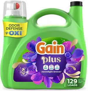 Gain Plus Liquid Laundry Detergent, Cleaner, Fresher, Now with Oxi, Moonlight Breeze Scent, 170 fl oz, 129 Loads Gain Plus Liquid Laundry Detergent, Cleaner, Fresher, Now with Oxi, Moonlight Breeze Scent, 170 fl oz, 129 Loads