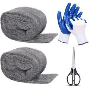 2Pack Steel Wool for Mice Control 3.2" x10.5 ft Wool, Gap Filler for Home & Garage, DIY Bundle with Gloves & Scissors 2Pack Steel Wool for Mice Control 3.2" x10.5 ft Wool, Gap Filler for Home & Garage, DIY Bundle with Gloves & Scissors