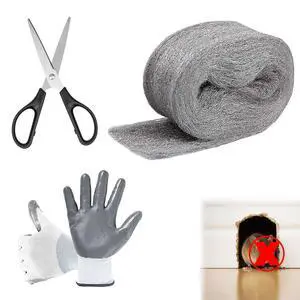 Steel Wool for Mice Control, 3.2" x12 ft Wool, Gap Filler for Home & Garage, DIY Bundle with Gloves & Scissors - 1 Pack Steel Wool for Mice Control, 3.2" x12 ft Wool, Gap Filler for Home & Garage, DIY Bundle with Gloves & Scissors - 1 Pack
