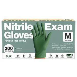 Powder-Free Nitrile Exam Gloves, 100 Count Food Safe Latex-Free Disposable Gloves for Medical Cooking Household Cleaning Food Prep, Green (Medium) Powder-Free Nitrile Exam Gloves, 100 Count Food Safe Latex-Free Disposable Gloves for Medical Cooking Household Cleaning Food Prep, Green (Medium)