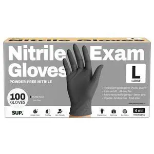 Powder-Free Nitrile Exam Gloves, 100 Count, Food Safe Latex-Free Medical Non-Sterile Cooking Disposable Glove, Black (Large) Powder-Free Nitrile Exam Gloves, 100 Count, Food Safe Latex-Free Medical Non-Sterile Cooking Disposable Glove, Black (Large)