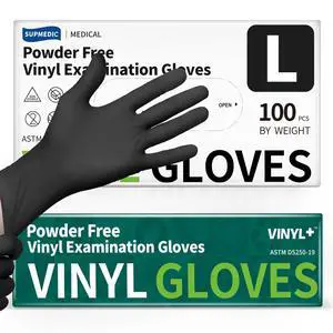 Vinyl Disposable Exam Gloves, Black 4 Mil Powder-Free Latex-Free Medical Food-Safe Cooking Cleaning Glove, 100 Pcs (Large) Vinyl Disposable Exam Gloves, Black 4 Mil Powder-Free Latex-Free Medical Food-Safe Cooking Cleaning Glove, 100 Pcs (Large)
