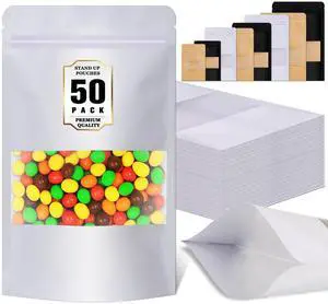 50 Pcs Smell Proof Bag, Reusable Snack Bags with Frosted Clear Window, Resealable Bags Various Sizes, Small Treat Bag, Stand Up Pouches for Candy, Nuts, Spice, Sample, Product, Trail Mix 50 Pcs Smell Proof Bag, Reusable Snack Bags with Frosted Clear Window, Resealable Bags Various Sizes, Small Treat Bag, Stand Up Pouches for Candy, Nuts, Spice, Sample, Product, Trail Mix
