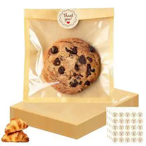 100Pcs Cookie Bags with Seal, Premium Cookie Packaging Bag with Clear Window, Heat Seal Bakery Bags for Baked Goods, Cake Slice, Donut, Pastry and Treat by 100Pcs Cookie Bags with Seal, Premium Cookie Packaging Bag with Clear Window, Heat Seal Bakery Bags for Baked Goods, Cake Slice, Donut, Pastry and Treat by