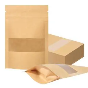 100 Pcs Resealable bags, 3.5" x 5.5" Sealable Stand Up Kraft Paper Bags with Matte Window, Zip Lock Food Storage Bags for Packaging Products 100 Pcs Resealable bags, 3.5" x 5.5" Sealable Stand Up Kraft Paper Bags with Matte Window, Zip Lock Food Storage Bags for Packaging Products