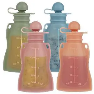 Reusable Baby Food Pouches with Straws, 4 Pack Refillable Silicone Squeezable Pouch for Kids Toddlers, BPA Free, Baby Food Storage Containers for Make Homemade, 5 oz Reusable Baby Food Pouches with Straws, 4 Pack Refillable Silicone Squeezable Pouch for Kids Toddlers, BPA Free, Baby Food Storage Containers for Make Homemade, 5 oz