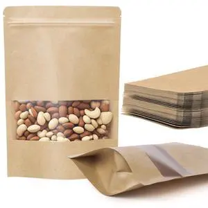100 Pcs Kraft Paper Bags with Window, 3.5" x 5.5" Stand Up Pouches Bags, Food Storage Bags for Packaging Products, Reusable, Sealable 100 Pcs Kraft Paper Bags with Window, 3.5" x 5.5" Stand Up Pouches Bags, Food Storage Bags for Packaging Products, Reusable, Sealable