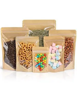 100PCS Stand Up Pouches 3.5"x5.5" Paper Bags With Window Clear Front Pouches Resealable Zipper Food Storage Brown 100PCS Stand Up Pouches 3.5"x5.5" Paper Bags With Window Clear Front Pouches Resealable Zipper Food Storage Brown