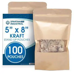5" X 8" Kraft Zip Top Food Storage Bags - Pack of 100 Smell-Proof Resealable Pouches for Packaging Coffee, Tea, Spices, Snacks, and More 5" X 8" Kraft Zip Top Food Storage Bags - Pack of 100 Smell-Proof Resealable Pouches for Packaging Coffee, Tea, Spices, Snacks, and More