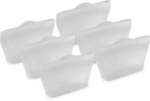 Reusable Snack Bags - Set of 6 Clear Silicone Freezer Bags, Airtight Leak Resistant Reusable Zip Bags for Kitchen Home Food Prep, Microwave & Sous Vide Safe Reusable Snack Bags - Set of 6 Clear Silicone Freezer Bags, Airtight Leak Resistant Reusable Zip Bags for Kitchen Home Food Prep, Microwave & Sous Vide Safe
