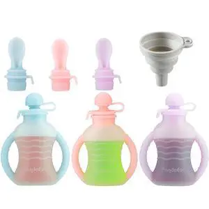 3 Pack Reusable Silicone Baby Food Pouches with 3 Puree Feeder Spoons & Funnel | 4oz Toddler Food Storage Pouch with Handle | BPA-Free Baby Squeeze Pouches for Homemade Purees 3 Pack Reusable Silicone Baby Food Pouches with 3 Puree Feeder Spoons & Funnel | 4oz Toddler Food Storage Pouch with Handle | BPA-Free Baby Squeeze Pouches for Homemade Purees