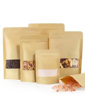 100 Pcs Reaselable Bags, Out Size 4.7" x 7.9"(Inner Size 4.1" x 4.9") Stand Up Pouches Brown Paper Bags with Window, Zipper Food Storage Bags for Packaging Products, Reusable, Sealable 100 Pcs Reaselable Bags, Out Size 4.7" x 7.9"(Inner Size 4.1" x 4.9") Stand Up Pouches Brown Paper Bags with Window, Zipper Food Storage Bags for Packaging Products, Reusable, Sealable