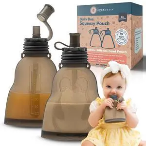 Reusable Baby Food Pouches for Toddlers - 2 Pack, 6 oz/180 ml, Slate - Squeezable Silicone Food Pouch - Refillable, Leakproof, Spill Proof Puree Containers - BPA Free - Dishwasher Safe Reusable Baby Food Pouches for Toddlers - 2 Pack, 6 oz/180 ml, Slate - Squeezable Silicone Food Pouch - Refillable, Leakproof, Spill Proof Puree Containers - BPA Free - Dishwasher Safe