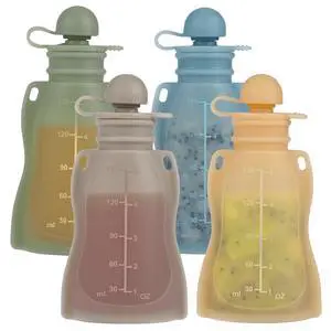 Reusable Baby Food Pouches, 4 Pack with Straw Squeezable Pouches for Toddlers, BPA-Free, Refillable Silicone Baby Food Storage Containers, 5 oz Reusable Baby Food Pouches, 4 Pack with Straw Squeezable Pouches for Toddlers, BPA-Free, Refillable Silicone Baby Food Storage Containers, 5 oz