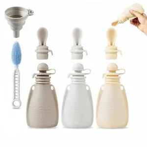 3 Pack Silicone Baby Food Pouches, Reusable Squeeze Pouches for Toddler with 3 Silicone Puree Feeder Spoon, BPA-Free Silicone Refillable Infant Food Storage, 5 oz (Light Tan&Walnut&Grey) 3 Pack Silicone Baby Food Pouches, Reusable Squeeze Pouches for Toddler with 3 Silicone Puree Feeder Spoon, BPA-Free Silicone Refillable Infant Food Storage, 5 oz (Light Tan&Walnut&Grey)