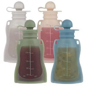 Silicone Baby Food Pouches Reusable, 4 Pack Refillable Squeeze Pouches with Straw for Toddlers Kids, BPA Free, 5OZ Baby Food Containers,Dishwasher and Microwave Safe Silicone Baby Food Pouches Reusable, 4 Pack Refillable Squeeze Pouches with Straw for Toddlers Kids, BPA Free, 5OZ Baby Food Containers,Dishwasher and Microwave Safe