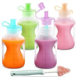 Silicone Reusable Baby Food Pouches with Straws, 2 Pack Leakproof Refillable Squeeze Pouches, Dishwasher, Freezer, Microwave Safe, 5OZ Baby Food Storage for Homemade Puree, Yogurt Silicone Reusable Baby Food Pouches with Straws, 2 Pack Leakproof Refillable Squeeze Pouches, Dishwasher, Freezer, Microwave Safe, 5OZ Baby Food Storage for Homemade Puree, Yogurt