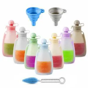 Reusable Silicone Baby Food Pouches, 7 Pack Squeeze Pouches for Toddler Kids, BPA-Free Silicone Refillable Baby Food Storage, 5 oz /150 ml Reusable Silicone Baby Food Pouches, 7 Pack Squeeze Pouches for Toddler Kids, BPA-Free Silicone Refillable Baby Food Storage, 5 oz /150 ml