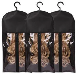 3PCS Hair Extension Holder Wig Storage Bags with Hanger Wig Holder for Multiple Wigs Hanger Dust-proof Storage Organizer with Hook Hair Extensions, wigs & accessories (Black) 3PCS Hair Extension Holder Wig Storage Bags with Hanger Wig Holder for Multiple Wigs Hanger Dust-proof Storage Organizer with Hook Hair Extensions, wigs & accessories (Black)