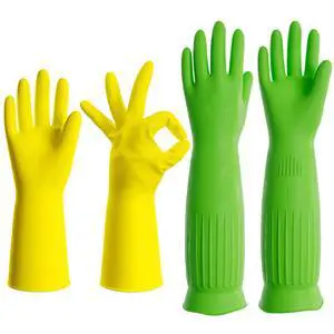 2 Pairs Rubber Cleaning Gloves long & short for Household - Reusable Dishwashing Gloves for Kitchen, Flexible Long-lasting 2 Pairs Rubber Cleaning Gloves long & short for Household - Reusable Dishwashing Gloves for Kitchen, Flexible Long-lasting