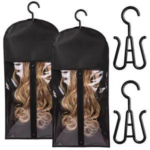 2PCS Hair Extension Holder Wig Stand & Organizer - Hanger & Bag for Multiple Wigs (Black) 2PCS Hair Extension Holder Wig Stand & Organizer - Hanger & Bag for Multiple Wigs (Black)