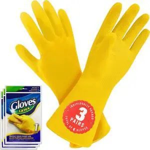 3/6 Pairs Cleaning Gloves, Reusable Natural Rubber Dish Gloves, Waterproof Latex Non-Slip Dishwashing Gloves for Kitchen and Household (Large, 3 Pack) 3/6 Pairs Cleaning Gloves, Reusable Natural Rubber Dish Gloves, Waterproof Latex Non-Slip Dishwashing Gloves for Kitchen and Household (Large, 3 Pack)