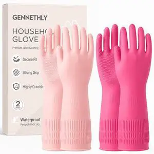 Rubber Dishwashing Gloves, 2 Pairs, Reusable Cleaning Dish Gloves for Kitchen, Non-Slip, Waterproof Dish Washing, Long Cuff for Woman (Pink+Red, Medium) Rubber Dishwashing Gloves, 2 Pairs, Reusable Cleaning Dish Gloves for Kitchen, Non-Slip, Waterproof Dish Washing, Long Cuff for Woman (Pink+Red, Medium)