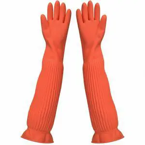 22.05" Long Cuff Natural Latex Cleaning Gloves, Reusable Non-Slip 22.05" Long Cuff Natural Latex Cleaning Gloves, Reusable Non-Slip