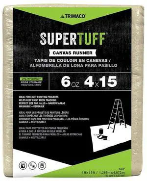 56708 SuperTuff 6 oz thick Utility Weight Canvas Drop Cloth, 4-feet x 15-feet,Beige 56708 SuperTuff 6 oz thick Utility Weight Canvas Drop Cloth, 4-feet x 15-feet,Beige