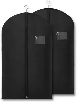 2-Pack Breathable Garment Bags for Hanging Clothes Dust-Proof Suit & Dress Covers with Clear Window Waterproof, Foldable Closet Storage Organizer for Coats, Gowns, and Jackets (Black, 40") 2-Pack Breathable Garment Bags for Hanging Clothes Dust-Proof Suit & Dress Covers with Clear Window Waterproof, Foldable Closet Storage Organizer for Coats, Gowns, and Jackets (Black, 40")