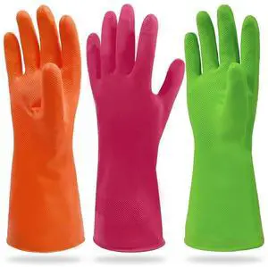 Synthetic Rubber Gloves, Medium Size, 11.8 Inches, 3 Pairs 3 Colors for Household Cleaning, Dishwashing and Other Home Cleaning Use Synthetic Rubber Gloves, Medium Size, 11.8 Inches, 3 Pairs 3 Colors for Household Cleaning, Dishwashing and Other Home Cleaning Use