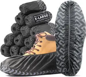 X-Large 50 Pack Shoe Covers Disposable Non-Slip, Black Non-Woven Fabric Boot Covers, Stretchable Fits Up to Size 13 US Men (Black, 100 Pack) X-Large 50 Pack Shoe Covers Disposable Non-Slip, Black Non-Woven Fabric Boot Covers, Stretchable Fits Up to Size 13 US Men (Black, 100 Pack)