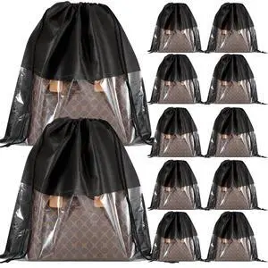 12 PCS Dustproof Drawstring Bags,Breathable Non-Woven Fabric Drawstring Dust Covers,Storage Bags Dust Bag for Handbags Shoes Purses,Black 12 PCS Dustproof Drawstring Bags,Breathable Non-Woven Fabric Drawstring Dust Covers,Storage Bags Dust Bag for Handbags Shoes Purses,Black