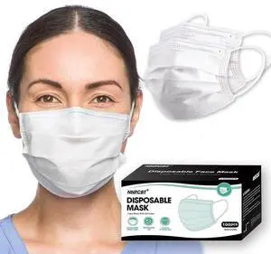 White Disposable Face Masks 100 Pack,3-Ply Breathable Mask For Adults,Great For Outdoors,Home, Office, School White Disposable Face Masks 100 Pack,3-Ply Breathable Mask For Adults,Great For Outdoors,Home, Office, School