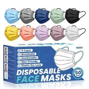 Disposable Face Masks for Adults, FSA Eligible HSA, 4 Ply 50 Pack Disposable Face Masks for Adults, FSA Eligible HSA, 4 Ply 50 Pack
