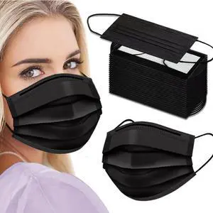 Black Face Masks Disposable 100 Pack 3 Ply Facemask with White Inside, Dust & Allergy Mask, 3 Layer Adult Breathable Black Face Masks Disposable 100 Pack 3 Ply Facemask with White Inside, Dust & Allergy Mask, 3 Layer Adult Breathable