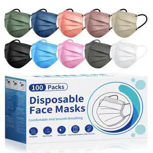 Disposable Face Masks for Adults - 100 Pack Individually Wrapped, 4 Ply Protection, Fashion 10 Colors Facemask, Breathable and Comfortable Safety Lightweight Masks Disposable for Women & Men Disposable Face Masks for Adults - 100 Pack Individually Wrapped, 4 Ply Protection, Fashion 10 Colors Facemask, Breathable and Comfortable Safety Lightweight Masks Disposable for Women & Men